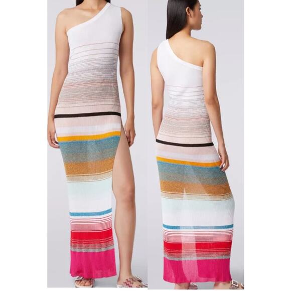 NWT Missoni Mare Striped One-Shoulder Ribbed-Knit Long Cover-Up Dress Multi S - Picture 1 of 10